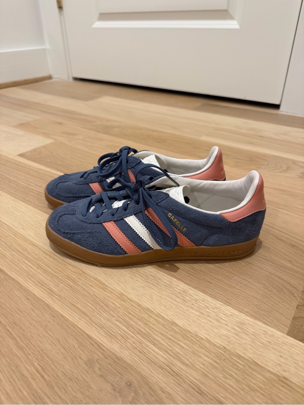 adidas Navy Suede Sneakers with Pink Accents and White Stripes